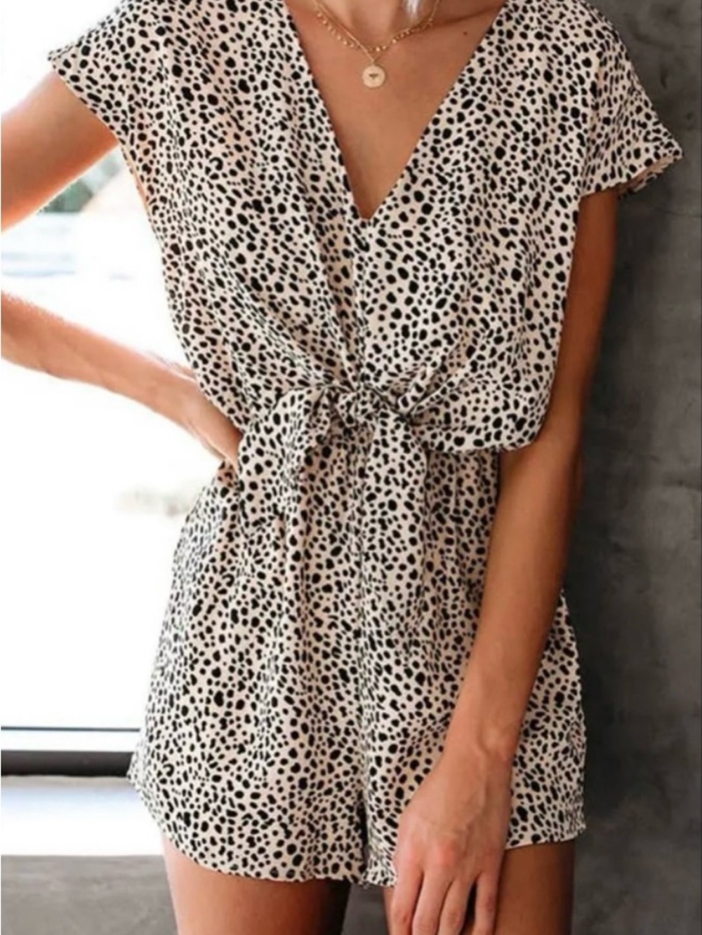 Leopard Print V-Neck Tie-Waist Romper